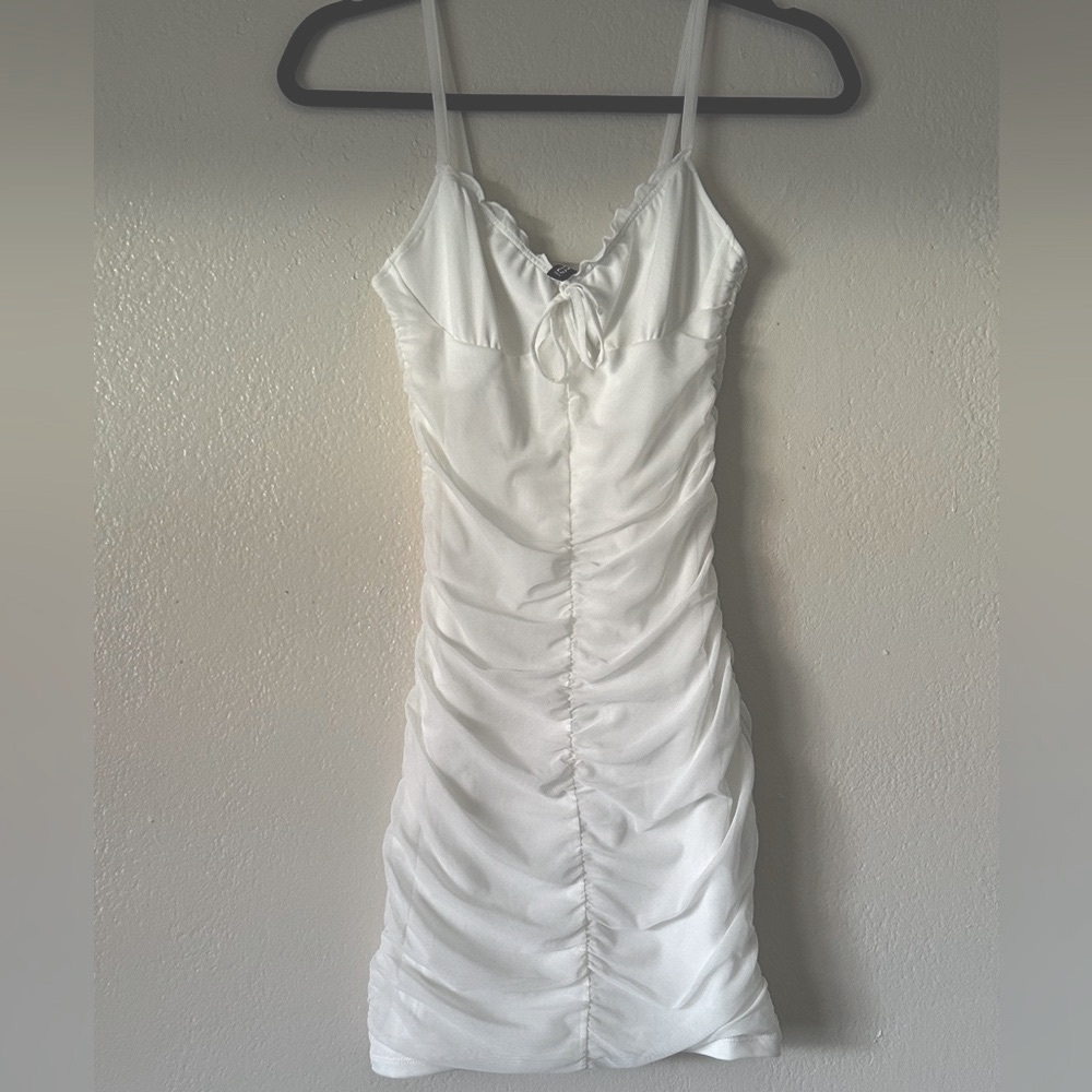 H&M White Ruched Mini Dress